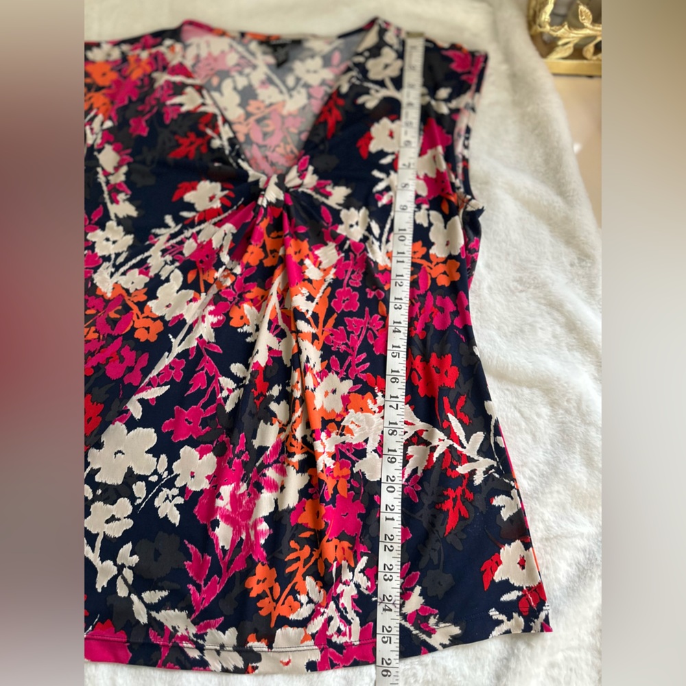 Alfani Floral V-Neck Sleeveless Blouse - Pink, Orange, Cream - Picture 6 of 7